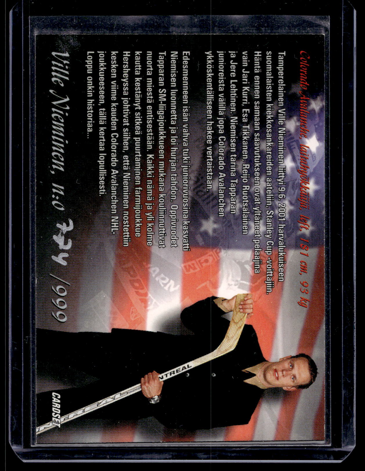 2001-02 Cardset American Dream - Ville Nieminen /999