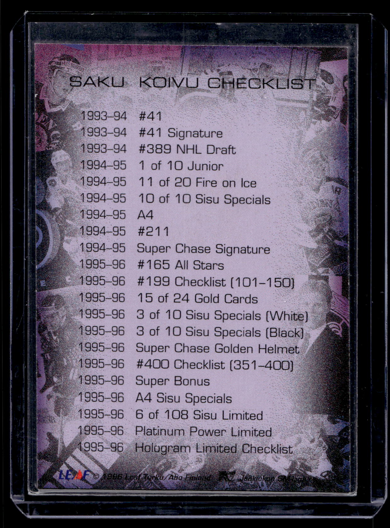 1996-97 Sisu Laser Retro Dark Purple - Saku Koivu