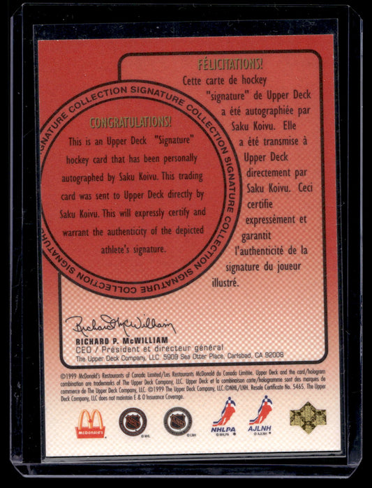 1999-00 Upper Deck Retro Mcdonald's Autograph - Saku Koivu /500
