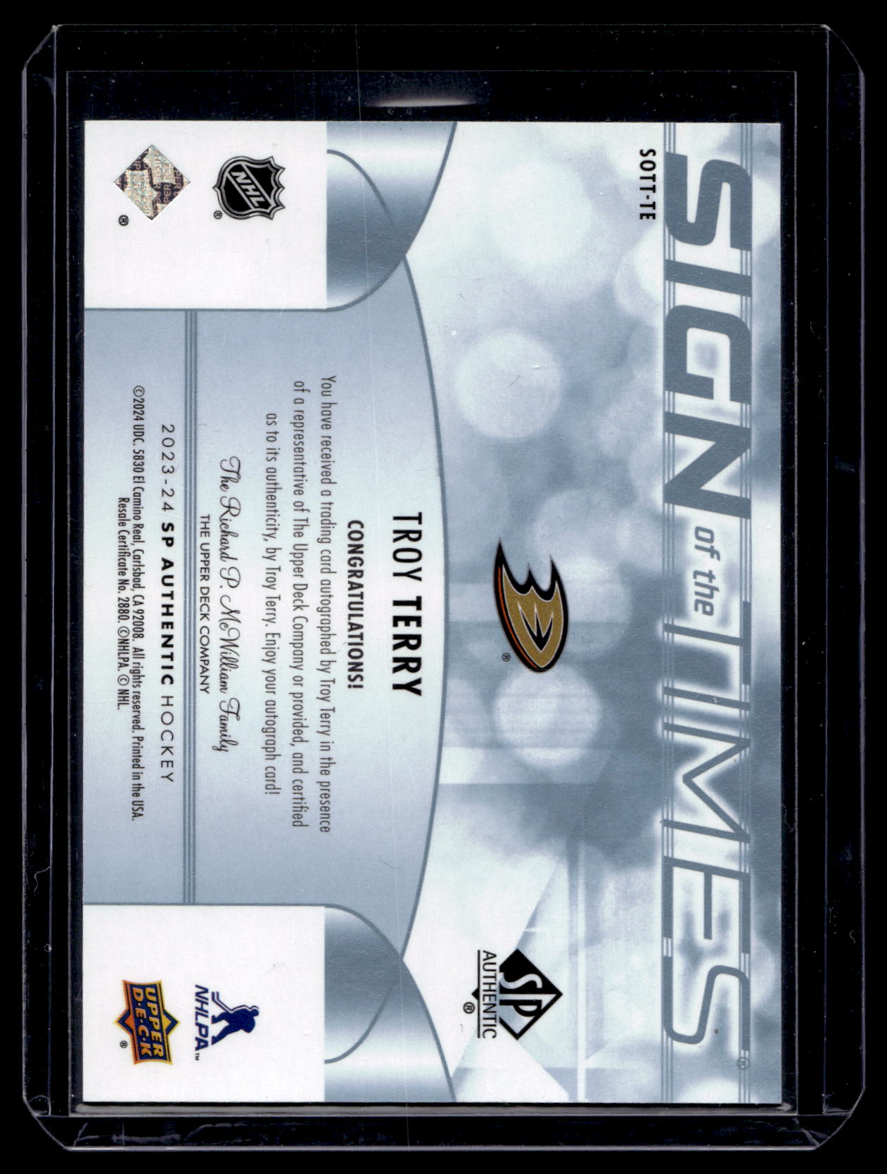 2023-24 Upper Deck SP Authentic Sign of The Times - Troy Terry #SOTT-TE
