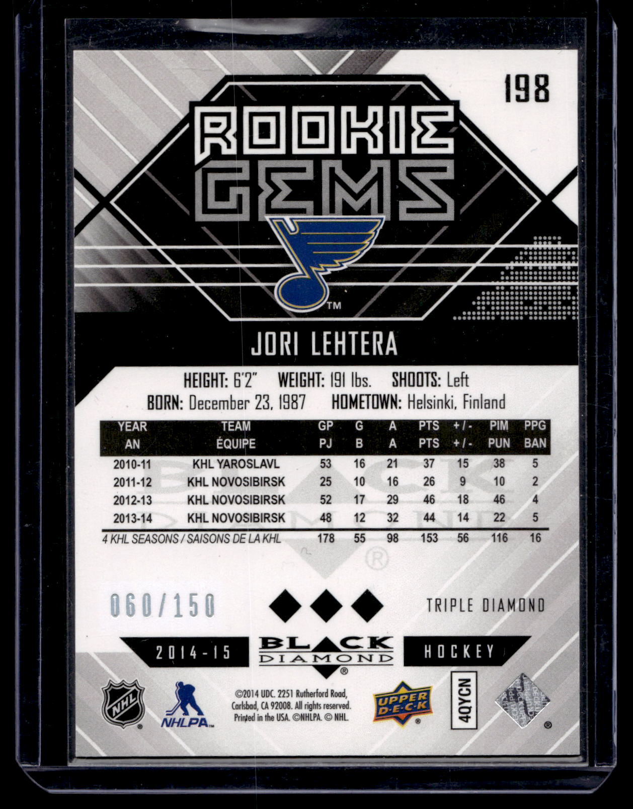 2014-15 Upper Deck Black Diamond - Star Rubies - Rookie Gems - Jori Lehtera #198 /150 RC