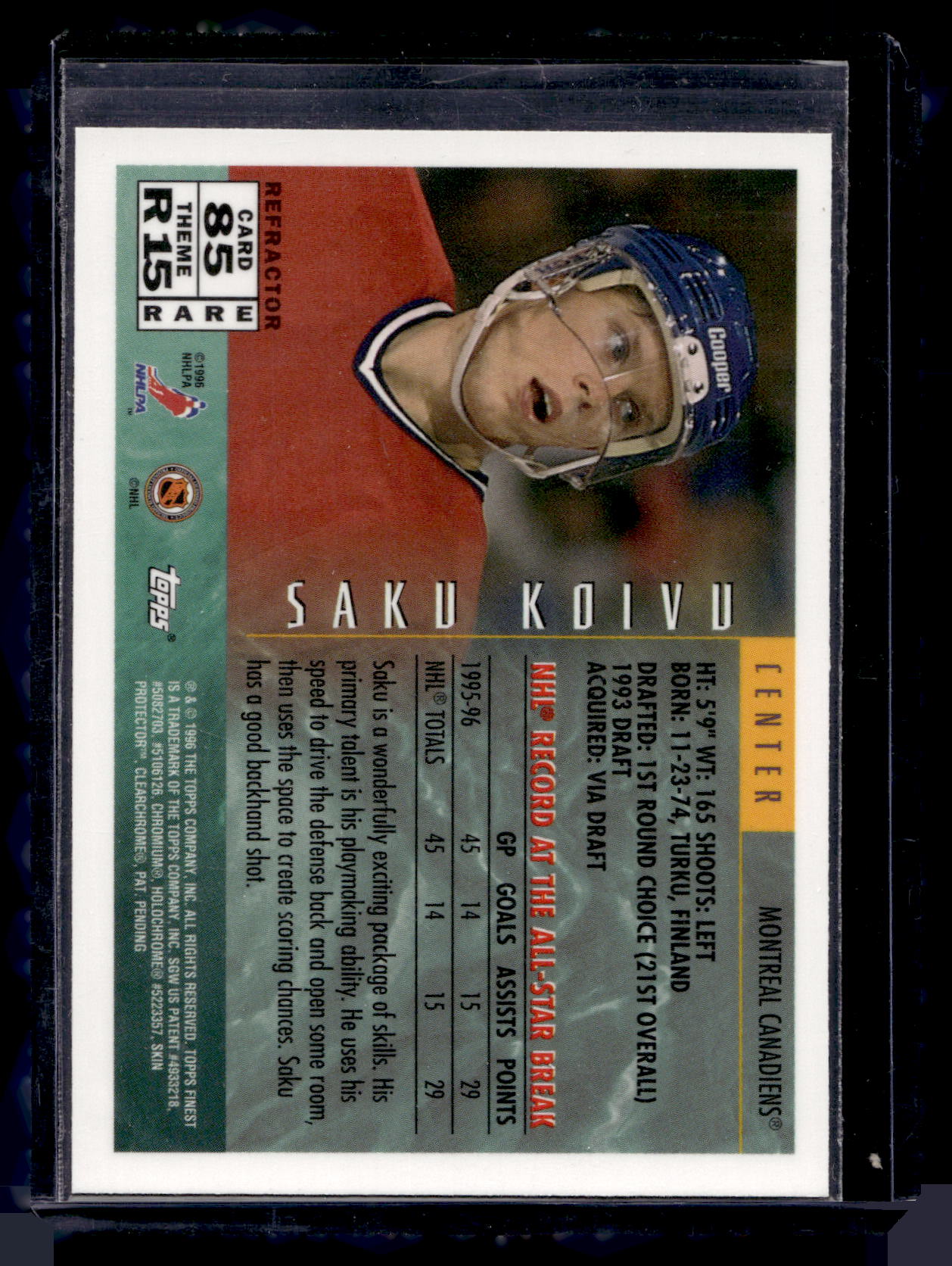 1995-96 Topps Finest - Refractor - Saku Koivu #85