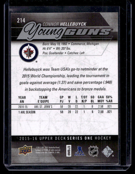 2015-16 Upper Deck Young Guns - Connor Hellebuyck #214 RC
