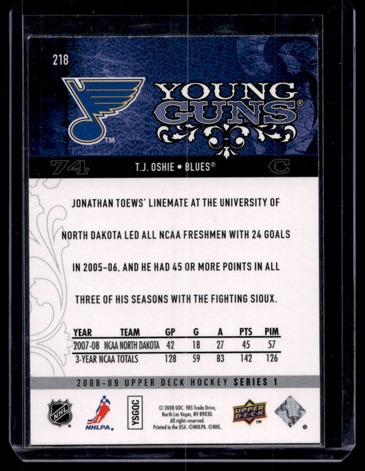 2008-09 Upper Deck Young Guns - T.J. Oshie #218 RC