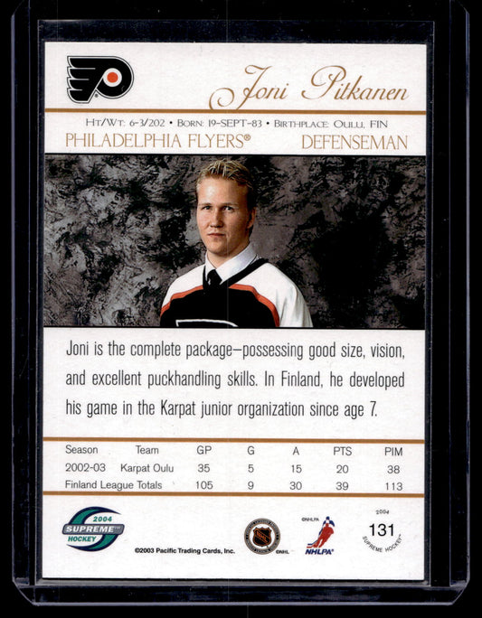 2003-04 Pacific Supreme - Rookie Autographs - Joni Pitkanen #131 /375 RC