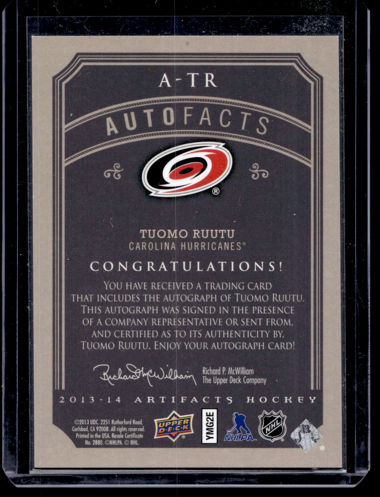2013-14 Upper Deck Artifacts - Autofacts - Tuomo Ruutu #A-TR