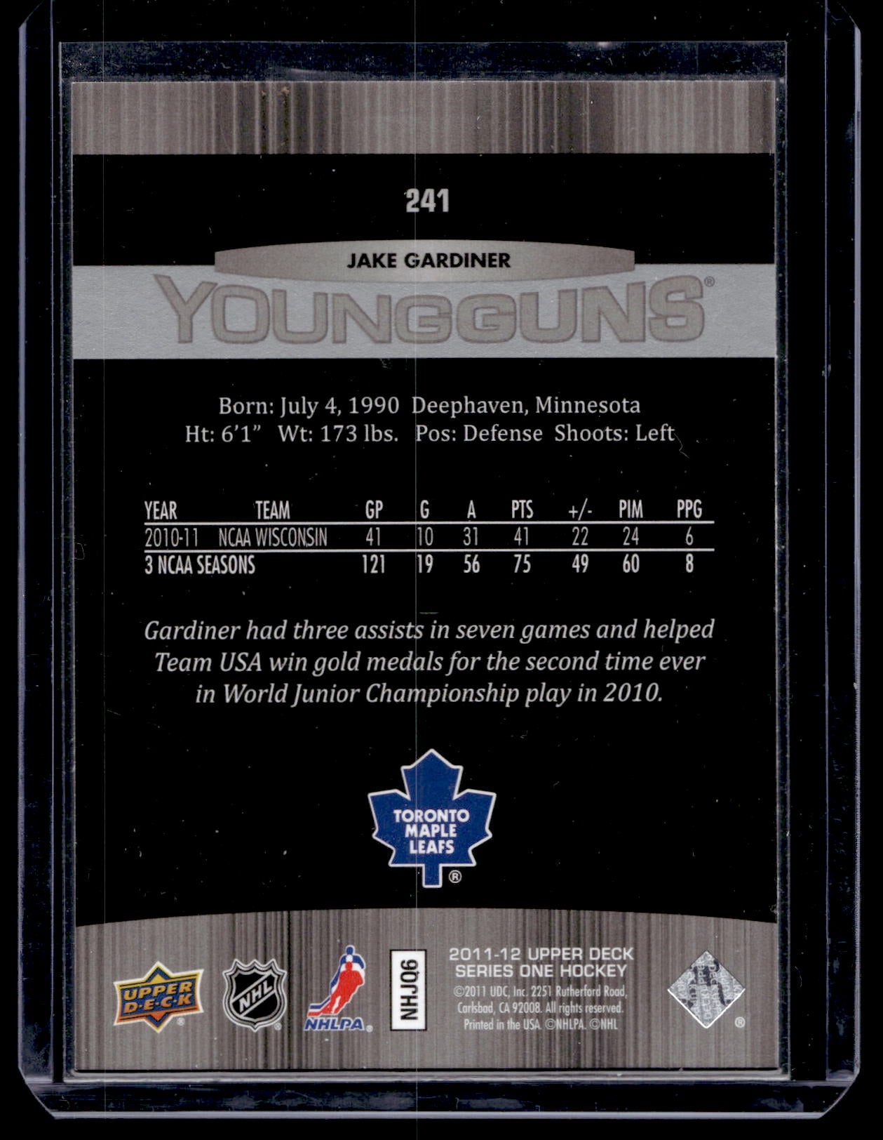 2011-12 Upper Deck Young Guns - Jake Gardiner #241 RC