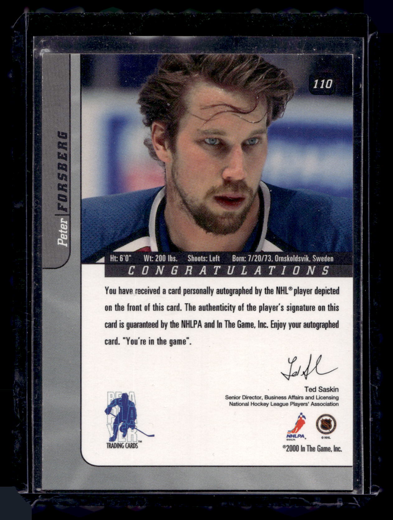 2000-01 In the Game Be A Player Signature Series - Autographs - Peter Forsberg #110