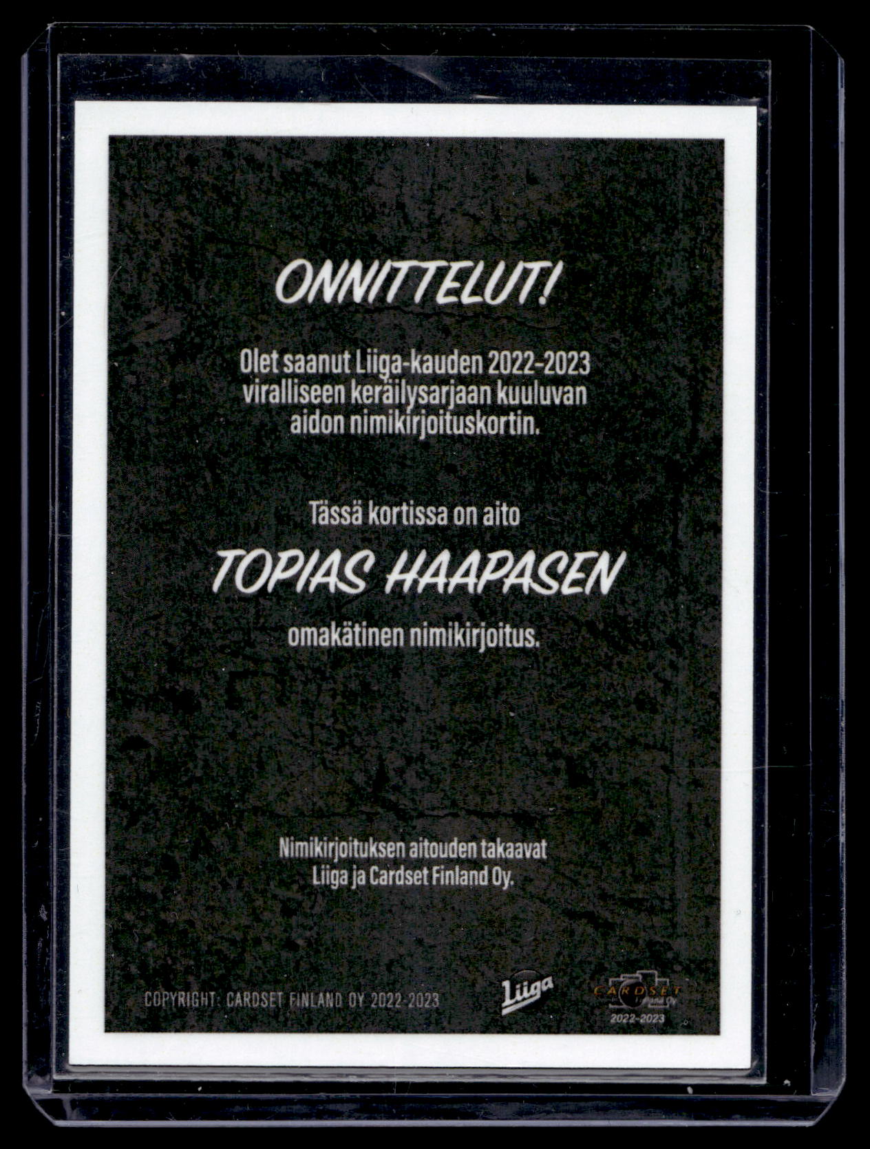2022-23 Cardset Signature Limited Edition - Topias Haapanen /40
