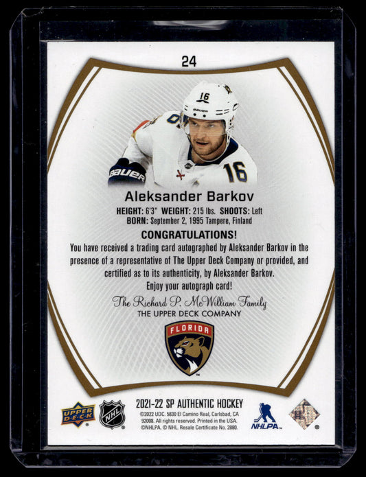 2021-22 Upper Deck SP Authentic - Limited Autographs - Aleksander Barkov #24