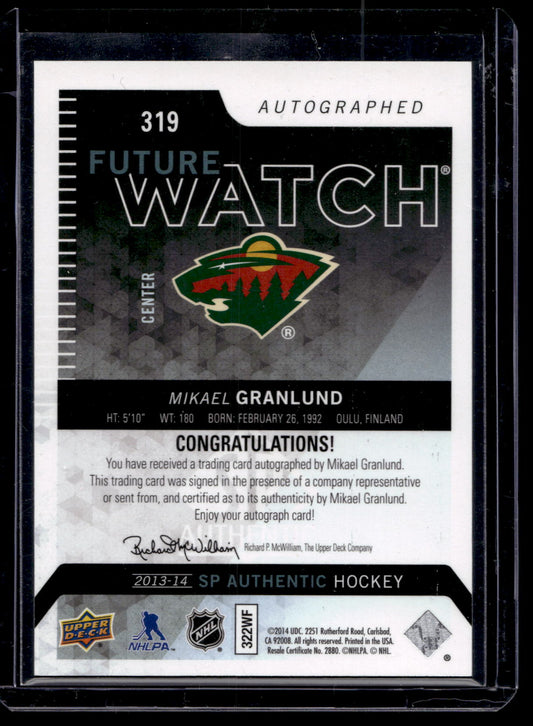2013-14 Upper Deck SP Authentic Future Watch - Mikael Granlund #319 /999 RC