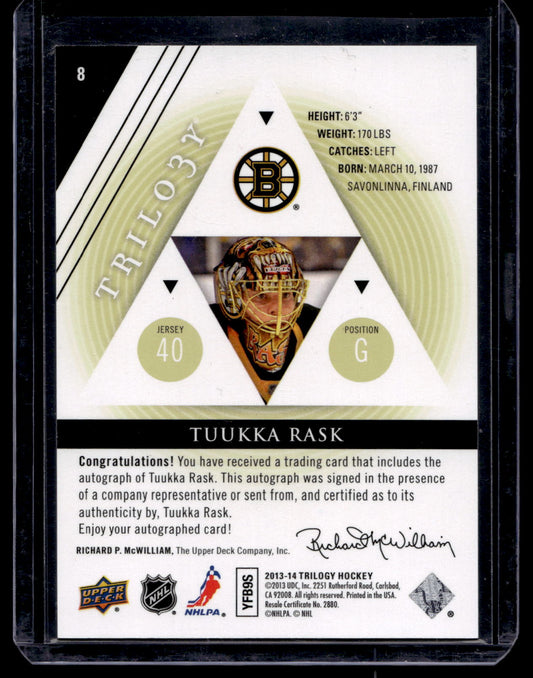 2013-14 Upper Deck Trilogy Autographs - Tuukka Rask #8