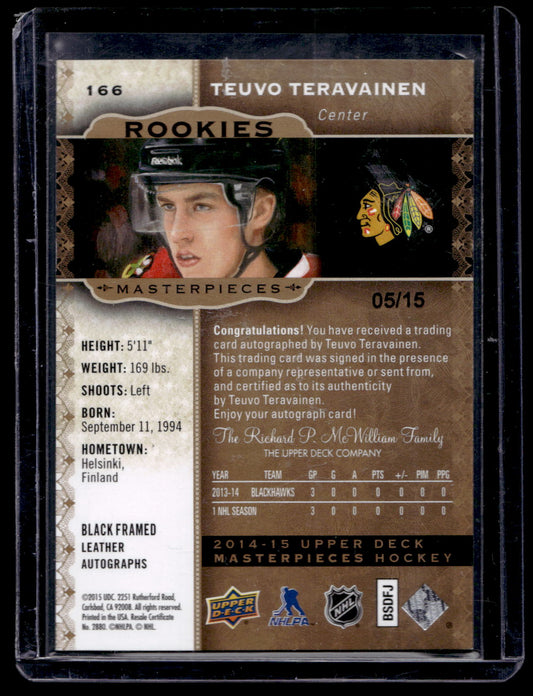 2014-15 Upper Deck Masterpieces - Black Framed Rookie Autographs - Teuvo Teravainen #166 /15 RC
