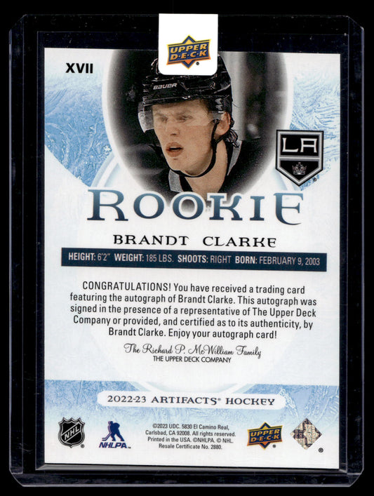 2022-23 Upper Deck Artifacts - Rookie Redemption Autographs Silver - Brandt Clarke #XVII RY