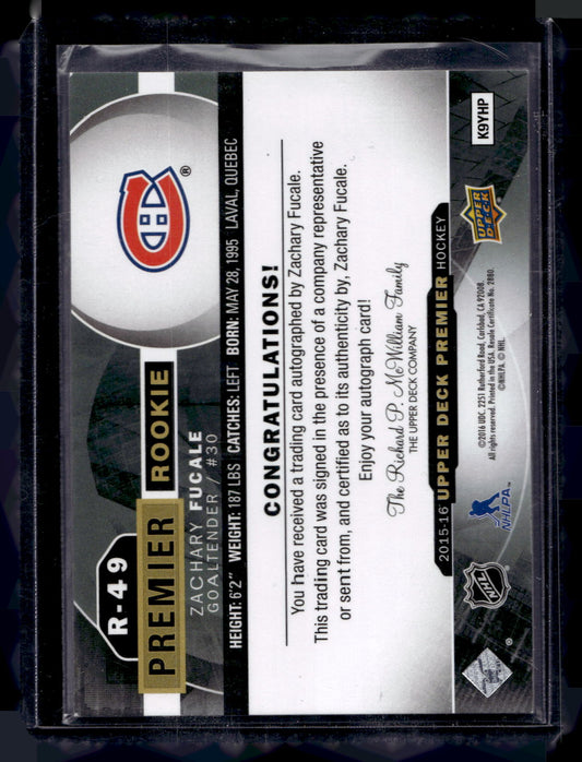 2015-16 Upper Deck Premier - Rookie Set - Silver Spectrum Autographs - High Series - Zachary Fucale #R-49 /49 RY