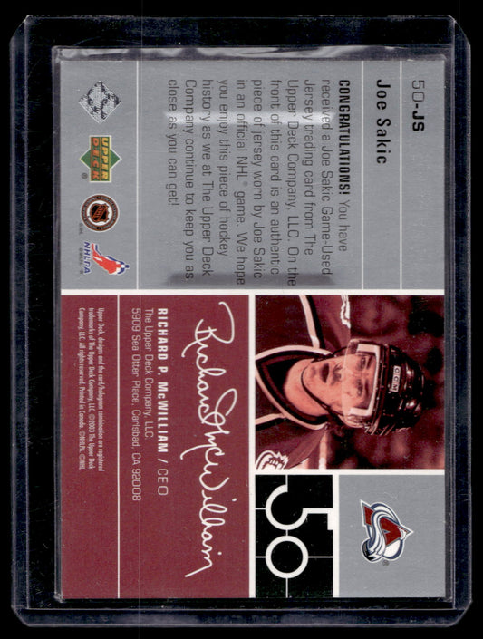 2002-03 Upper Deck - Reaching 50 - Joe Sakic #50-JS