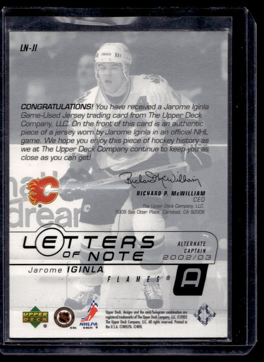 2002-03 Upper Deck - Letters of Note - Jarome Iginla #LN-JI