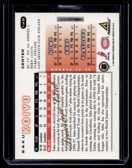 1997-98 Score Team Collection - Montreal Canadiens - Premiere Club - Saku Koivu #7