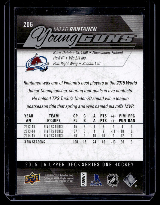 2015-16 Upper Deck - Mikko Rantanen Young Guns Silver Foil #206 RC