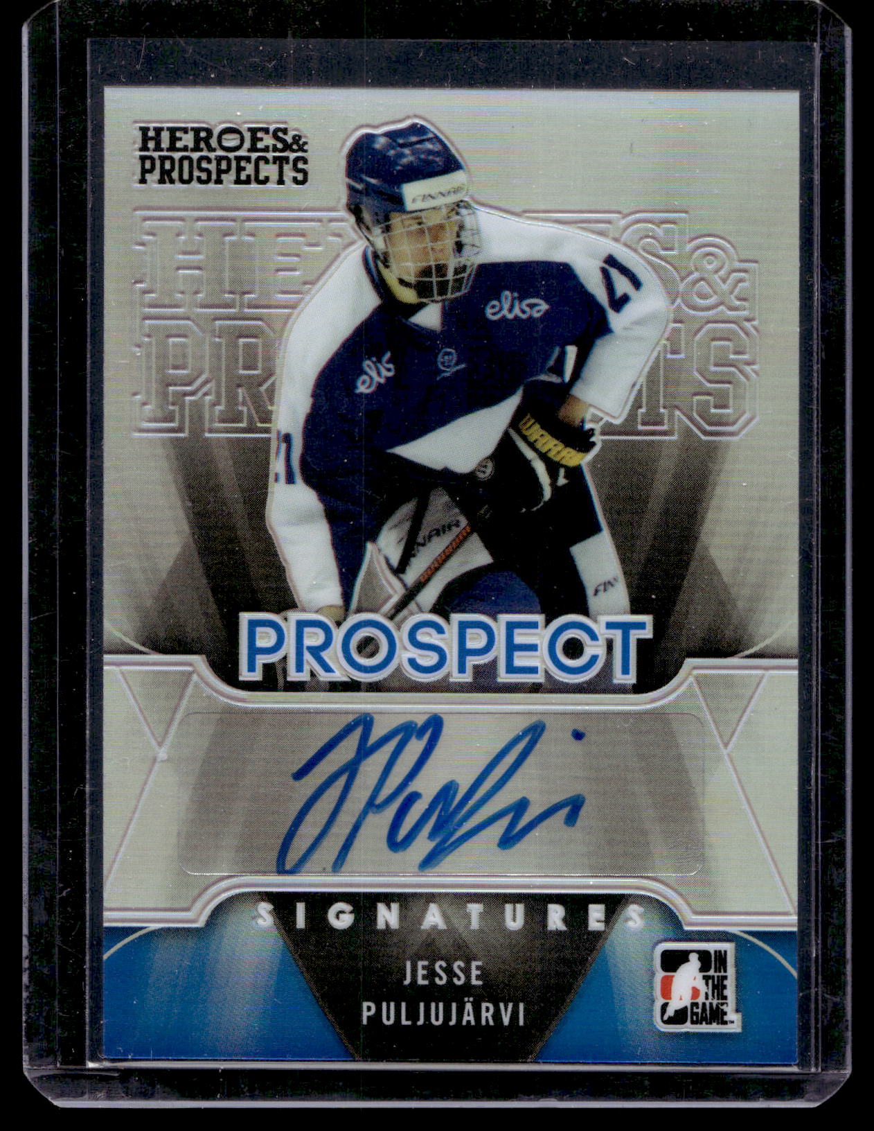 2015-16 Leaf In the Game Heroes & Prospects - Metal Autographs - Blue - Jesse Puljujarvi #BM-JP1 /15 PRC