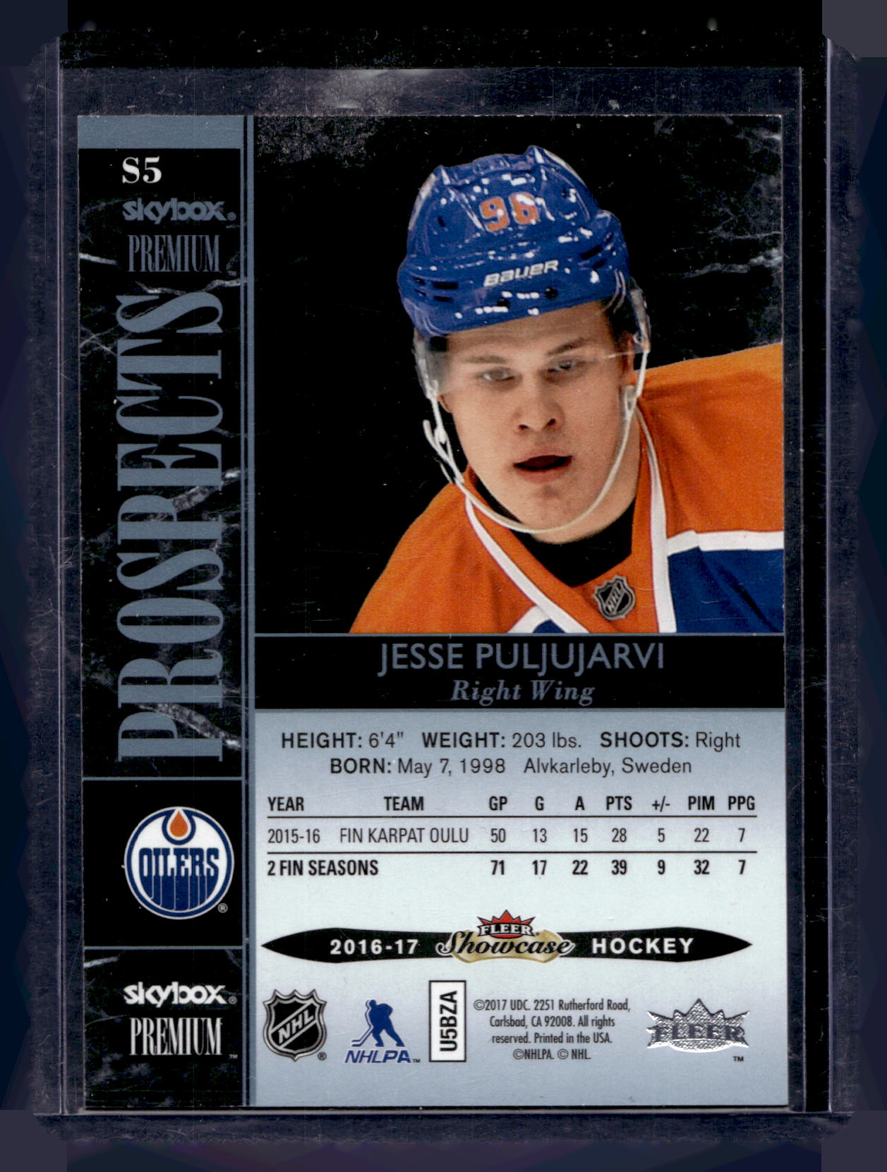 2016-17 Upper Deck Fleer Showcase - SkyBox Premium Prospects - Sparkling Diamonds - Jesse Puljujarvi #S5 /5 RY