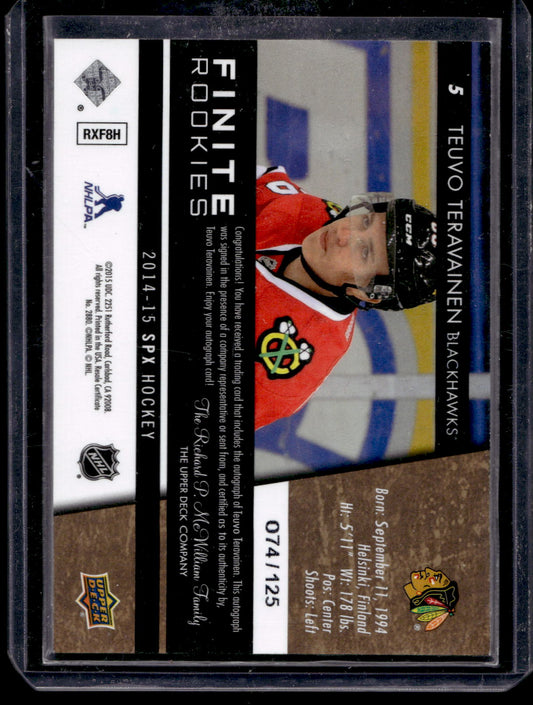 2014-15 Upper Deck SPx - Finite Rookies - Autographs - Teuvo Teravainen #5 /125 RY