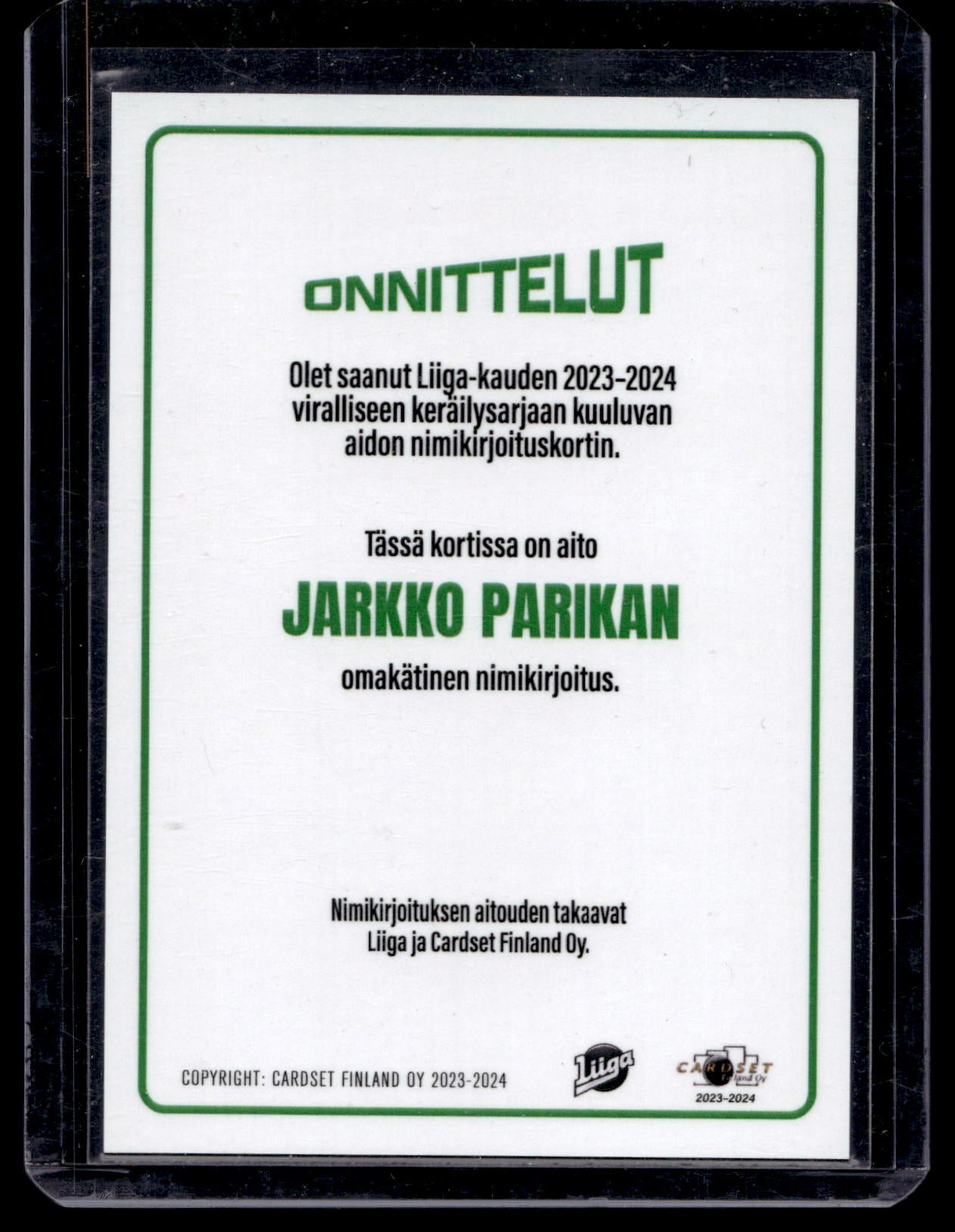 2023-24 Cardset Signature - Jarkko Parikka /100