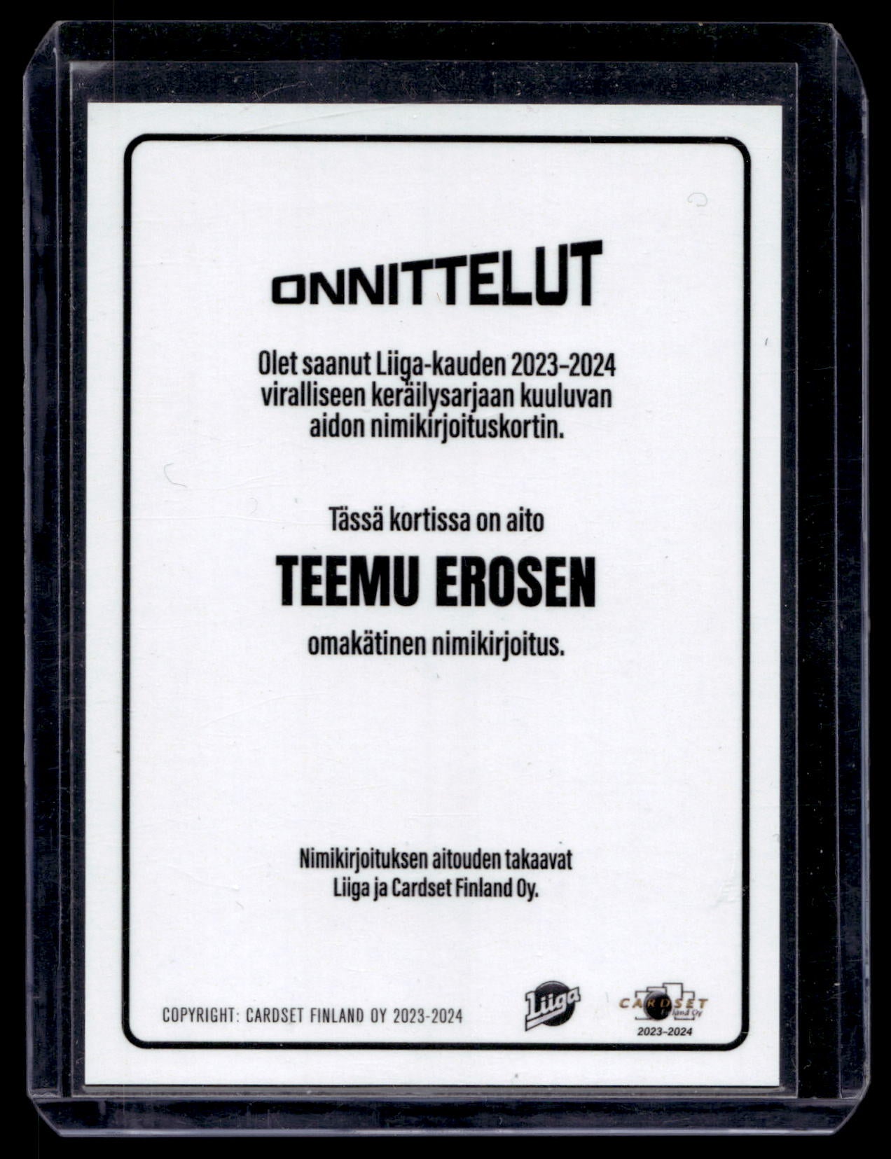 2023-24 Cardset Signature - Teemu Eronen /100