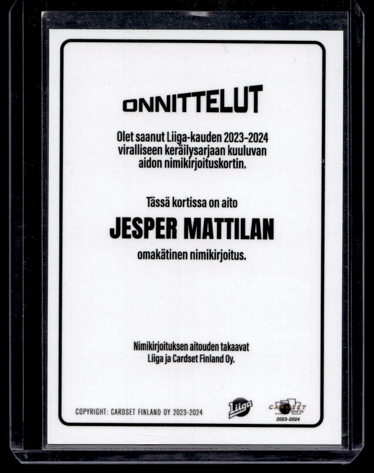2023-24 Cardset Signature - Jesper Mattila /100