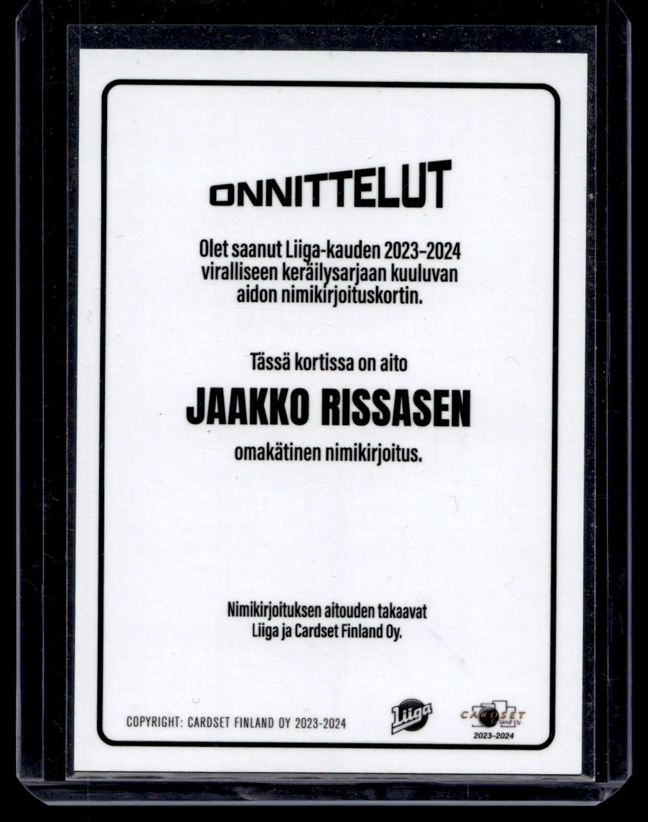 2023-24 Cardset Signature - Jaakko Rissanen /100