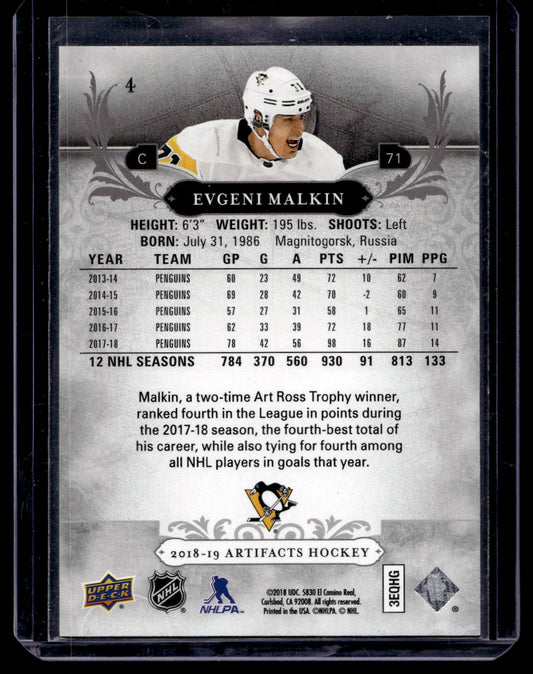 2018-19 Upper Deck Artifacts - Emerald - Evgeni Malkin #4 /99