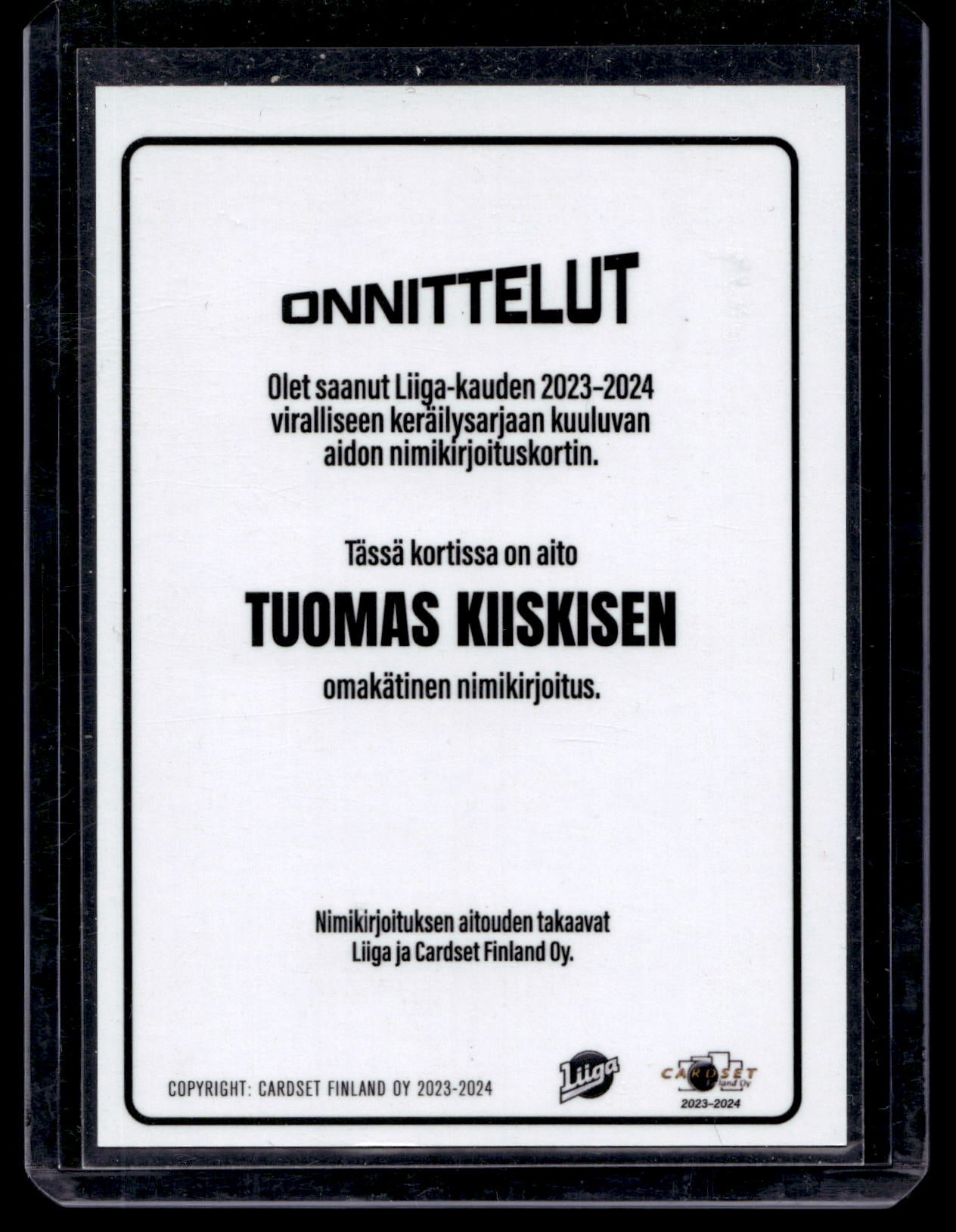 2023-24 Cardset Signature - Tuomas Kiiskinen /100