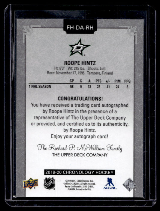2019-20 Upper Deck Chronology - Franchise History Autographs - Roope Hintz #FH-DA-RH