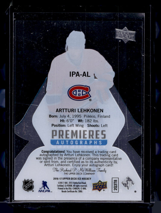 2016-17 Upper Deck Ice - Premieres Autographs - Artturi Lehkonen #IPA-AL /299 RY