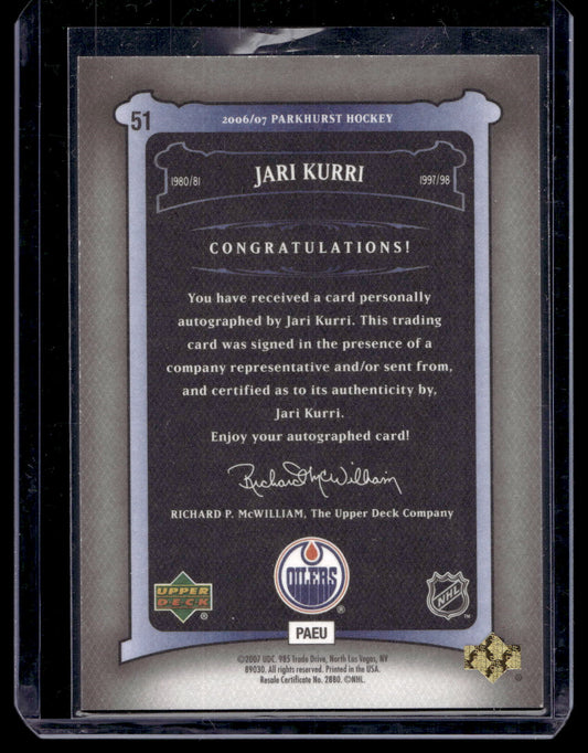 2006-07 Upper Deck Parkhurst - Autographs - Jari Kurri #51