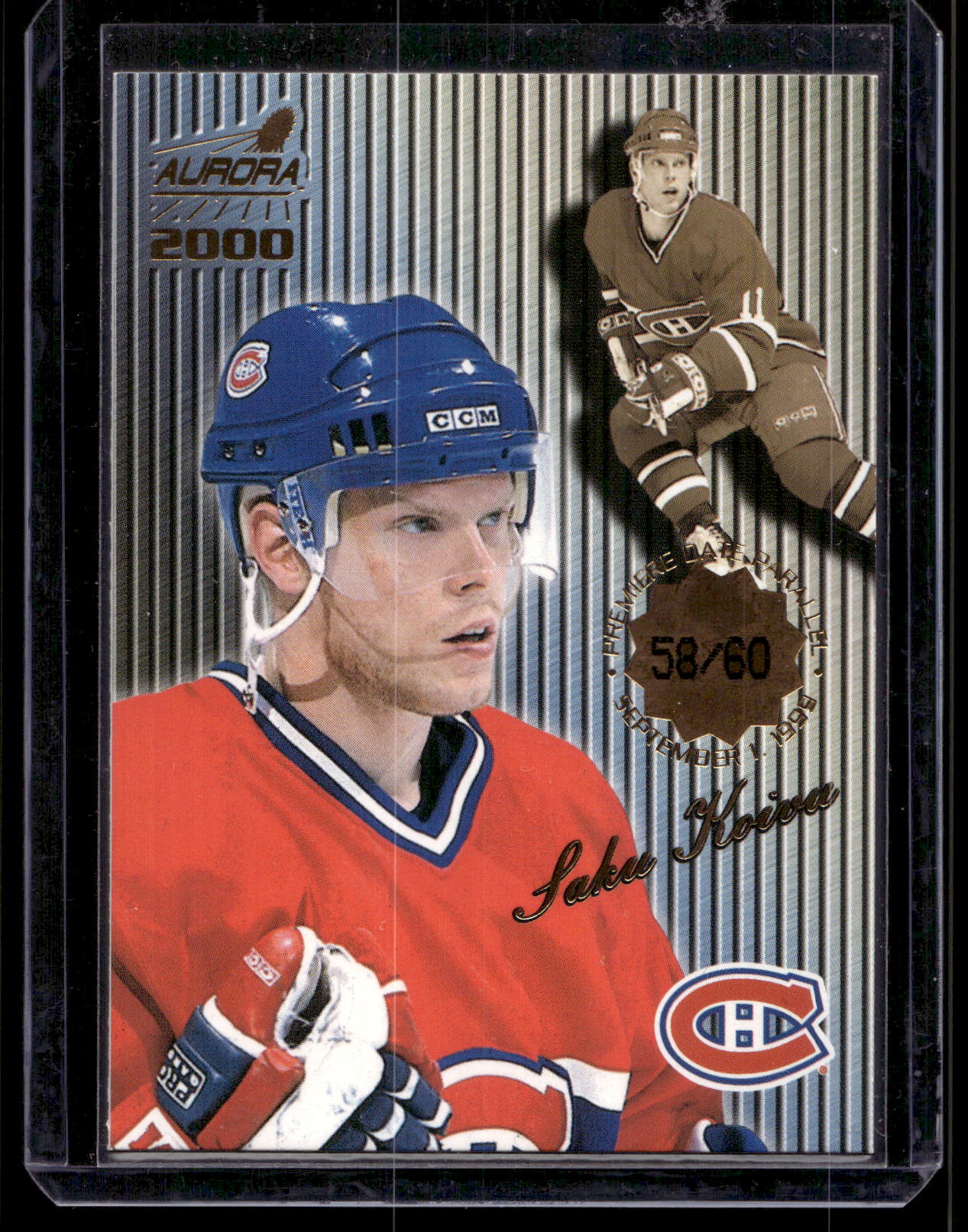 1999-00 Pacific Aurora - Striped Premiere Date - Saku Koivu #75 /60