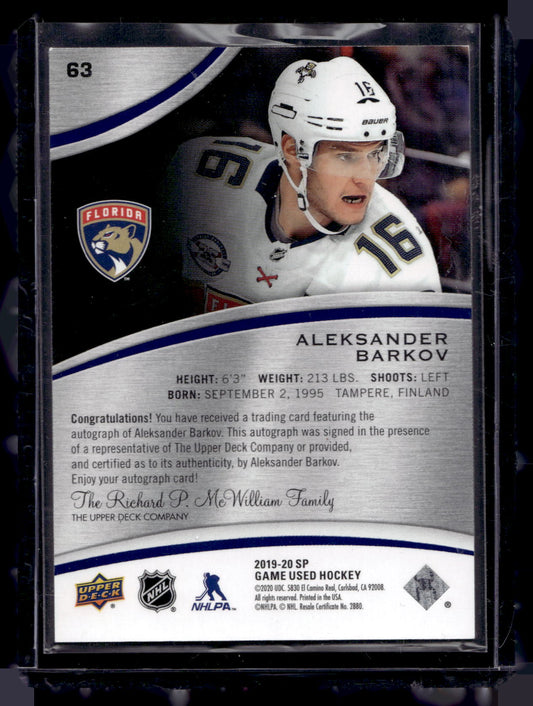 2019-20 Upper Deck SP Game Used - Blue Auto - Aleksander Barkov #63
