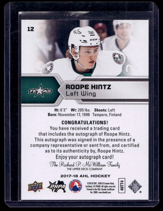 2017-18 Upper Deck AHL - Autographs - Roope Hintz #12