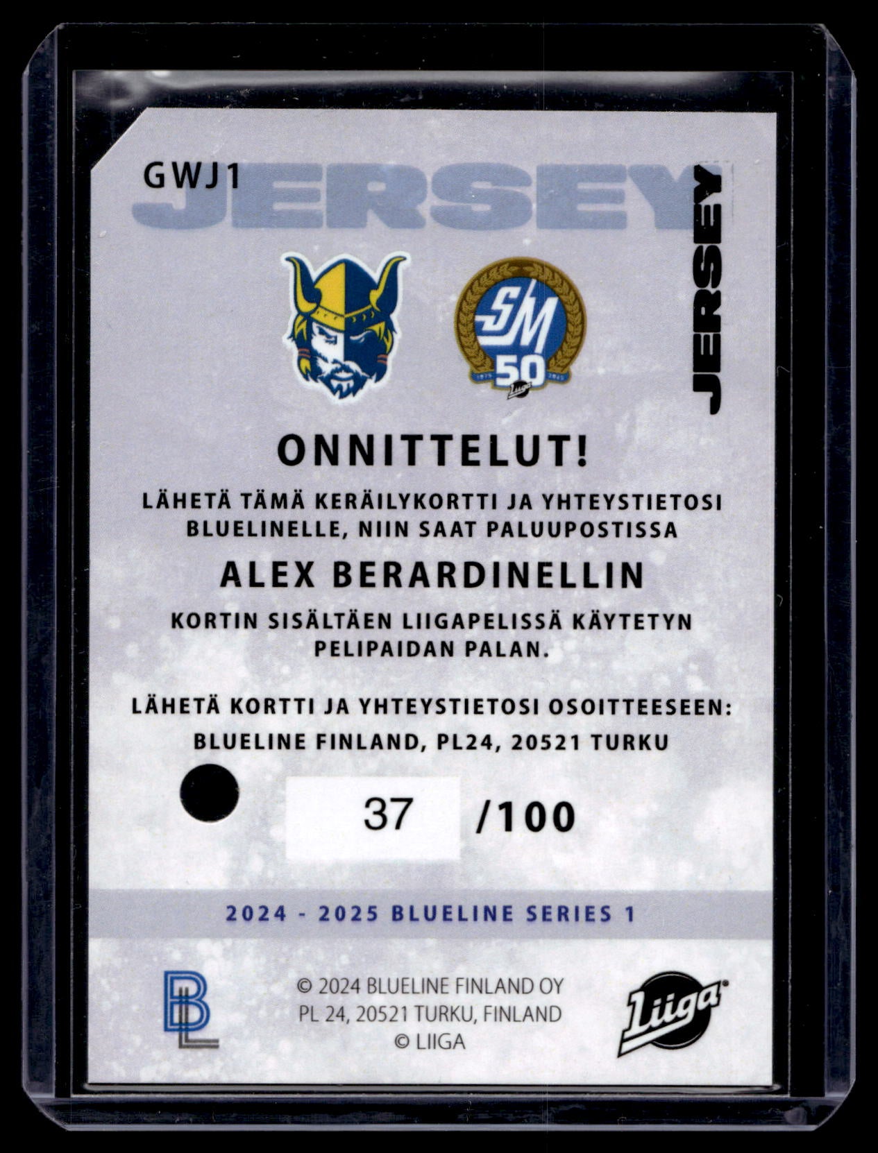 2024-25 Blueline Jersey - Alex Berardinelli #GWJ1 /100