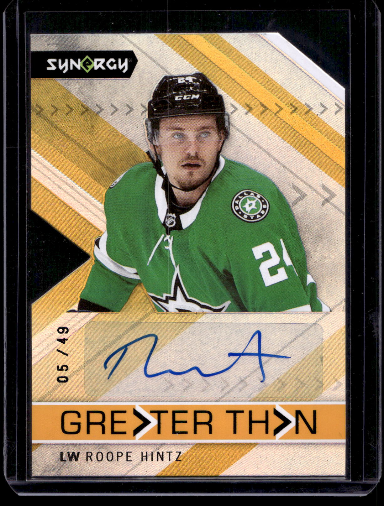 2022-23 Upper Deck Synergy - Greater Than Signatures Orange - Roope Hintz #GT-RH /49
