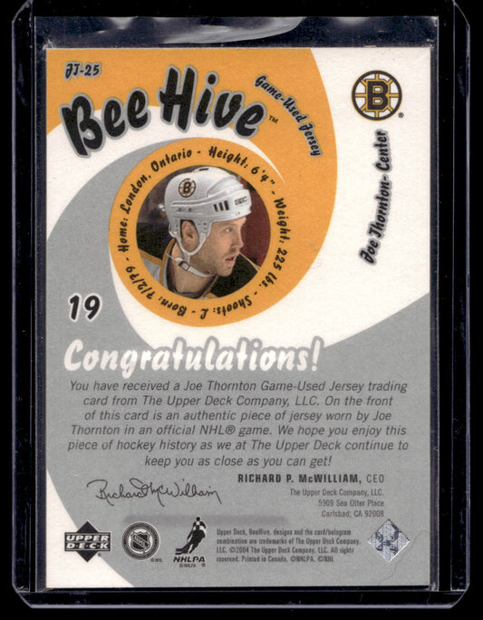 2003-04 Upper Deck Bee Hive - Game-Used Jersey - Joe Thornton #JT-25