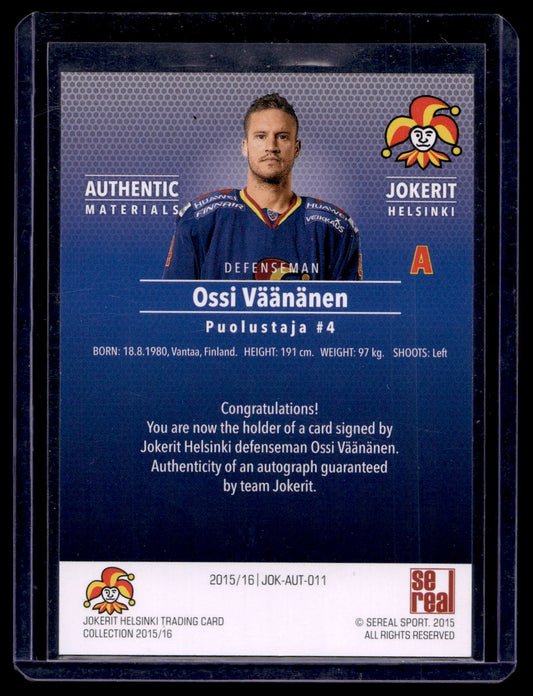 2015-16 Sereal Jokerit Autograph - Ossi Vaananen #JOK-AUT-011 /80