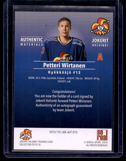 2015-16 Sereal Jokerit Autograph - Petteri Wirtanen #JOK-AUT-019 /80