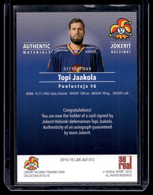2015-16 Sereal Jokerit Autograph - Topi Jaakola #JOK-AUT-012 /80