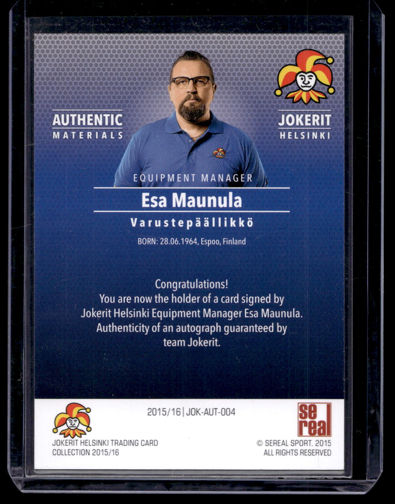 2015-16 Sereal Jokerit Autograph - Esa Maunula #JOK-AUT-004 /80