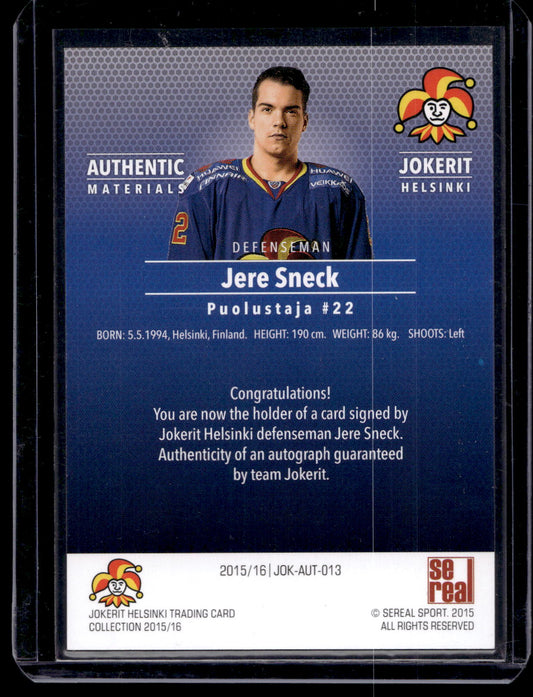 2015-16 Cereal Jokerit Autograph - Jere Sneck #JOK-AUT-013 /80