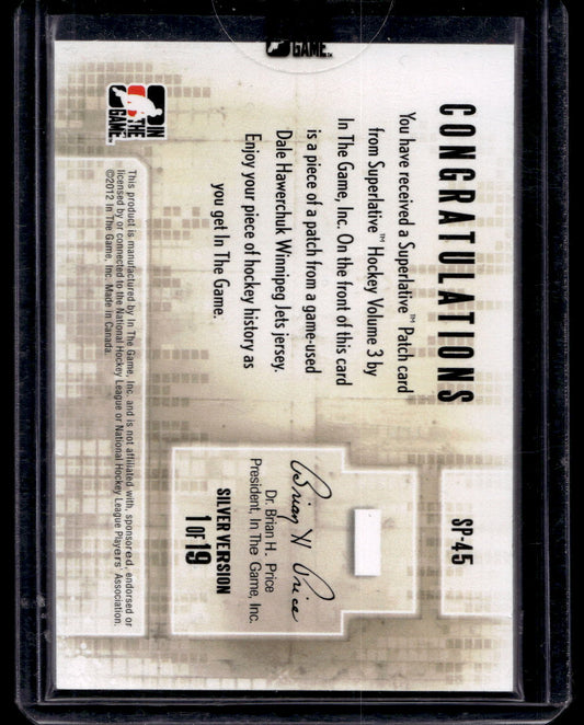 2012-13 In the Game Superlative Volume 3 - Patch - Silver - Dale Hawerchuk #SP-45 /19