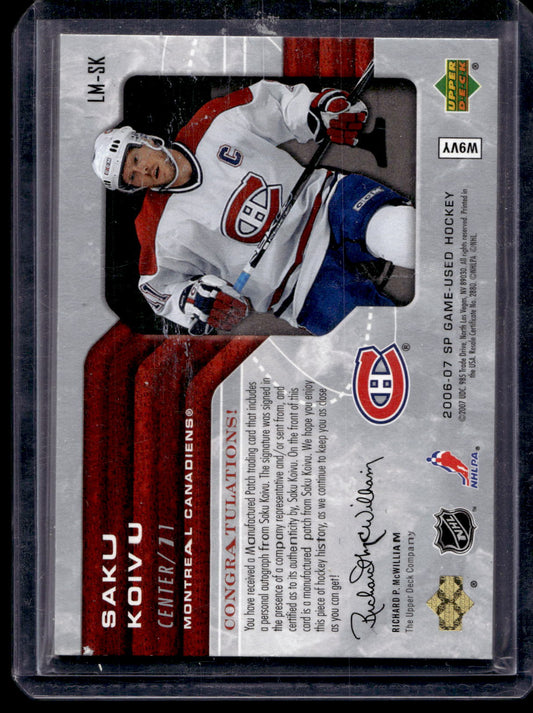 2006-07 Upper Deck SP Game Used Edition - Letter Marks "O"- Saku Koivu #LM-SK /50