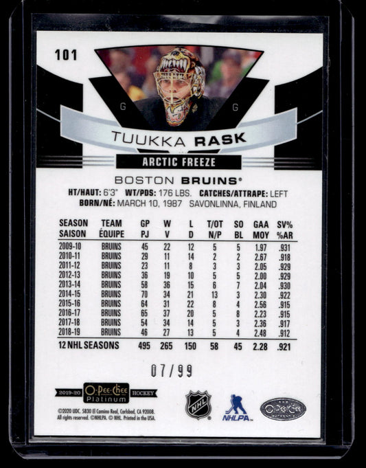 2019-20 Upper Deck O-Pee-Chee Platinum - Arctic Freeze - Tuukka Rask #101 /99