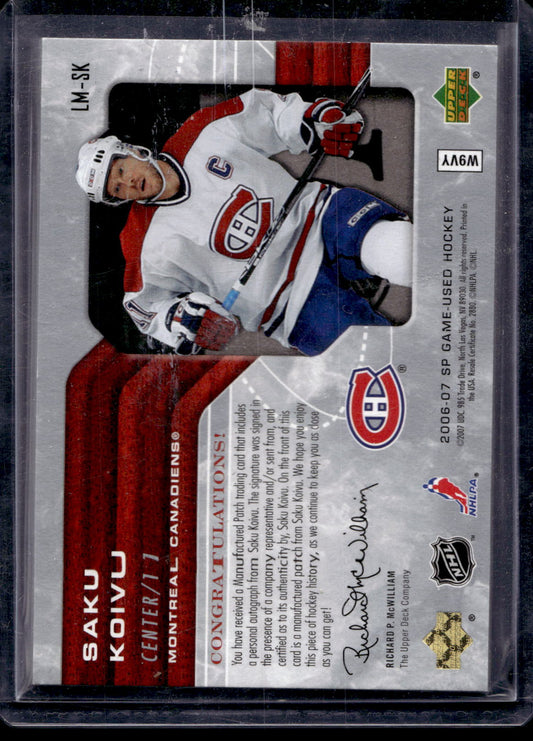 2006-07 Upper Deck SP Game Used Edition - Letter Marks "U" - Saku Koivu #LM-SK /50